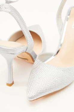 Silver Satin Diamante Court Heels -Claasyoo Shop 00100035573 ZB