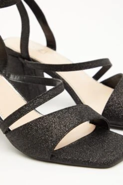 Black Glitter Block Heeled Sandals -Claasyoo Shop 00100035583 ZB