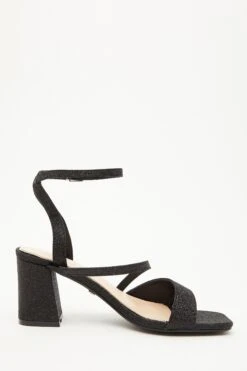 Black Glitter Block Heeled Sandals -Claasyoo Shop 00100035583 ZS