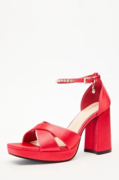 Red Satin Jewel Platform Heeled Sandals 10 Red Satin Jewel Platform Heeled Sandals -Claasyoo Shop 00100035592 XB