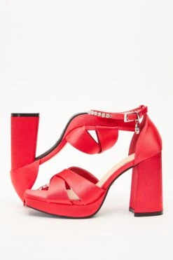 Red Satin Jewel Platform Heeled Sandals 11 Red Satin Jewel Platform Heeled Sandals -Claasyoo Shop 00100035592 XS