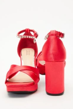 Red Satin Jewel Platform Heeled Sandals 12 Red Satin Jewel Platform Heeled Sandals -Claasyoo Shop 00100035592 ZB