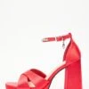 Red Satin Jewel Platform Heeled Sandals -Claasyoo Shop 00100035592 ZM