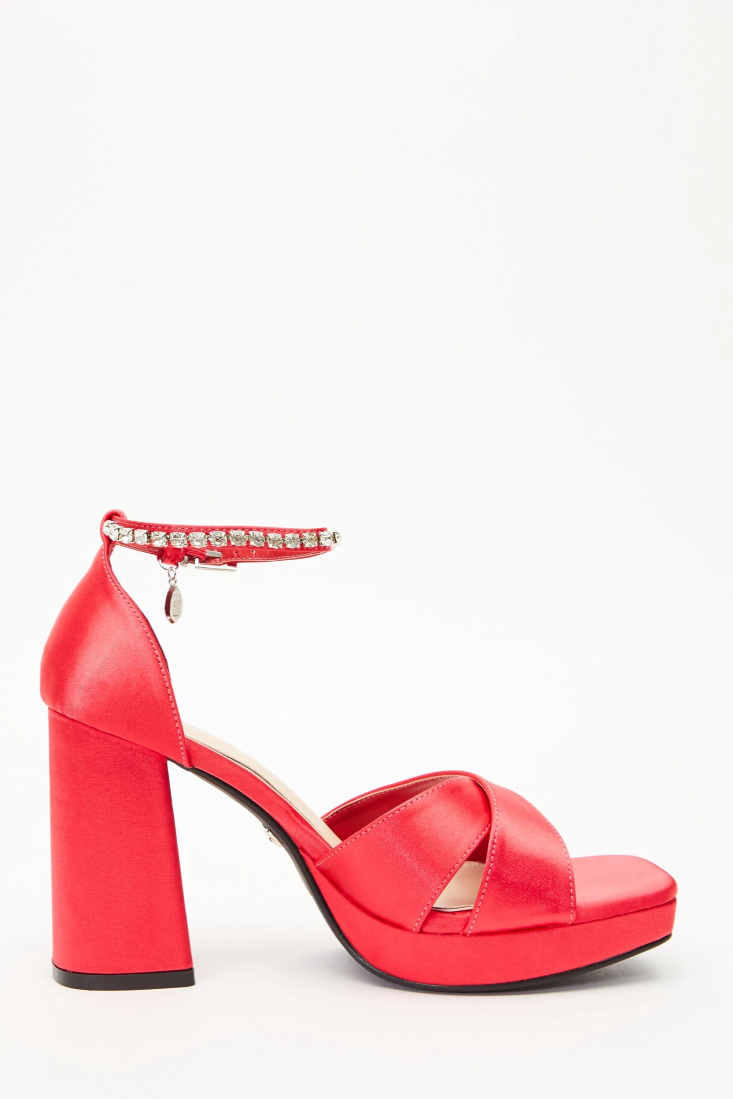 Red Satin Jewel Platform Heeled Sandals 8 Red Satin Jewel Platform Heeled Sandals - Image 6