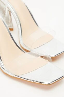 Silver Clear Triangle Heeled Sandals -Claasyoo Shop 00100035602 ZB