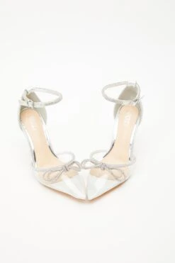 Silver Clear Diamante Bow Court Heels -Claasyoo Shop 00100035605 XS