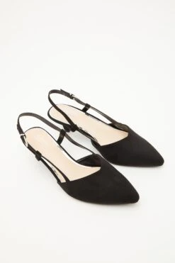 Black Faux Suede Slingback Court Heels -Claasyoo Shop 00100035613 XS