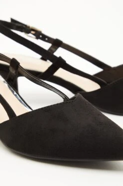 Black Faux Suede Slingback Court Heels -Claasyoo Shop 00100035613 ZB
