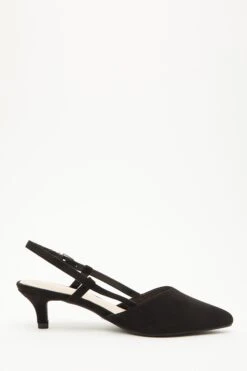 Black Faux Suede Slingback Court Heels -Claasyoo Shop 00100035613 ZS