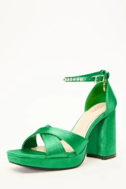 Green Satin Jewel Platform Heeled Sandals -Claasyoo Shop 00100035676 XB