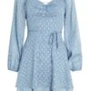 Blue Polka Dot Foil Mini Dress -Claasyoo Shop 00100035707 ZM