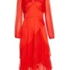 Orange Satin Frill Midi Dress -Claasyoo Shop 00100035710 ZM