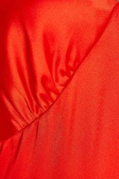 Orange Satin Frill Midi Dress -Claasyoo Shop 00100035710 ZS