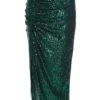 Green Sequin Ruched Midi Skirt -Claasyoo Shop 00100035712 ZM