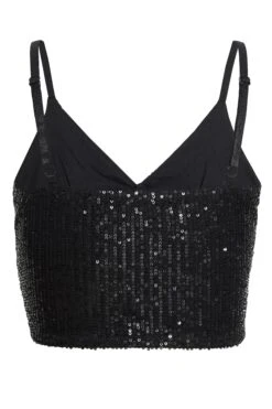 Black Sequin Crop Top -Claasyoo Shop 00100035713 ZB