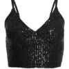 Black Sequin Crop Top 2 Black Sequin Crop Top -Claasyoo Shop 00100035713 ZM