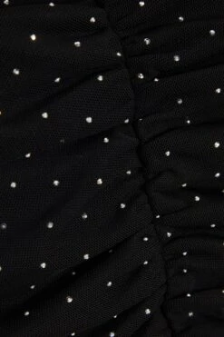 Black Diamante Mesh Ruched Crop Top -Claasyoo Shop 00100035835 ZS