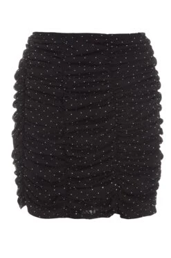 Black Diamante Mesh Mini Skirt -Claasyoo Shop 00100035837 ZB