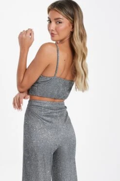 Silver Glitter Crop Top -Claasyoo Shop 00100035841 XB