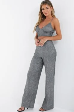 Silver Glitter Crop Top -Claasyoo Shop 00100035841 XS