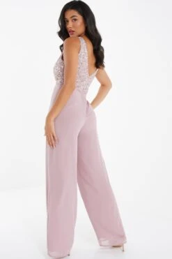 Pink Chiffon Embellished Palazzo Jumpsuit -Claasyoo Shop 00100035924 XB
