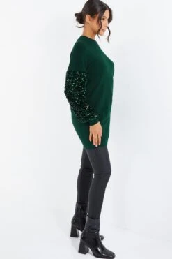 Bottle Green Embellished Jumper -Claasyoo Shop 00100035931 XS