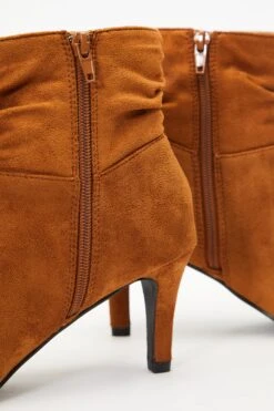 Tan Faux Suede Ruched Heeled Ankle Boots -Claasyoo Shop 00100035971 ZB