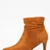 Tan Faux Suede Ruched Heeled Ankle Boots -Claasyoo Shop 00100035971 ZM