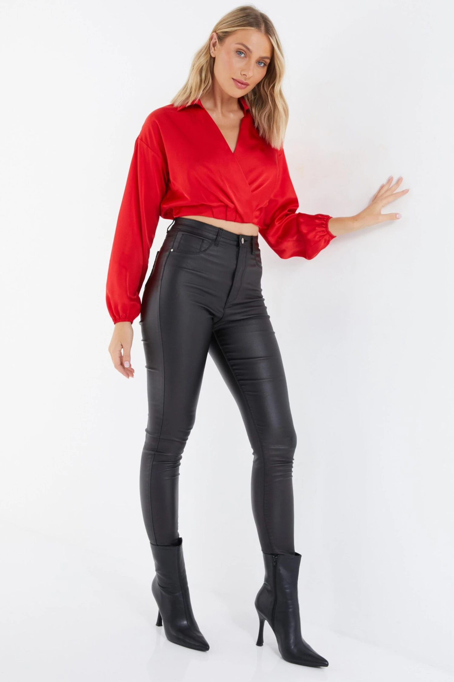 Red Satin Wrap Crop Top 6 Red Satin Wrap Crop Top - Image 4