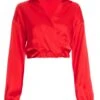Red Satin Wrap Crop Top -Claasyoo Shop 00100035988 ZM