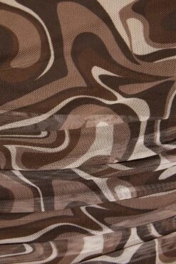 Brown Marble Print Mesh Bodycon Midi Dress -Claasyoo Shop 00100036004 ZS
