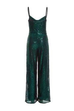 Bottle Green Sequin Cowl Neck Palazzo Jumpsuit -Claasyoo Shop 00100036010 ZB