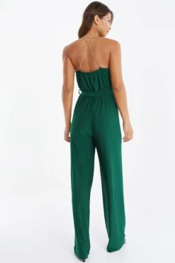 Green Cowl Neck Palazzo Jumpsuit -Claasyoo Shop 00100036012 XB