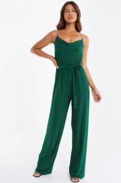 Green Cowl Neck Palazzo Jumpsuit -Claasyoo Shop 00100036012 XM