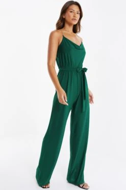 Green Cowl Neck Palazzo Jumpsuit -Claasyoo Shop 00100036012 XS