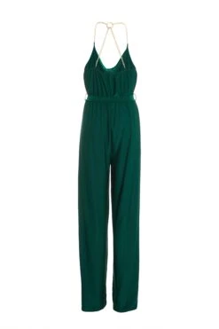 Green Cowl Neck Palazzo Jumpsuit -Claasyoo Shop 00100036012 ZB