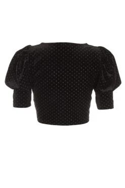 Black Velvet Glitter Polka Dot Crop Top -Claasyoo Shop 00100036034 ZB