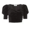 Black Velvet Glitter Polka Dot Crop Top -Claasyoo Shop 00100036034 ZM