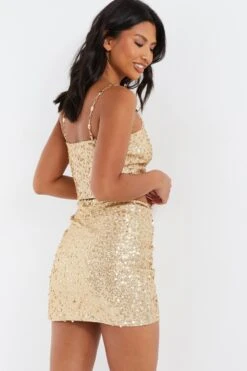 Gold Sequin Mini Skirt 10 Gold Sequin Mini Skirt -Claasyoo Shop 00100036035 XB