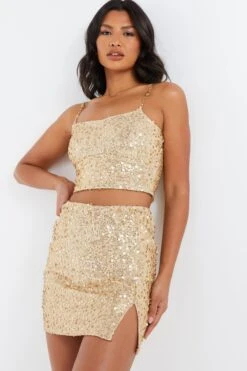 Gold Sequin Mini Skirt 9 Gold Sequin Mini Skirt -Claasyoo Shop 00100036035 XM