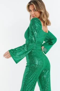 Green Sequin Cut Out Crop Top 10 Green Sequin Cut Out Crop Top -Claasyoo Shop 00100036165 XB