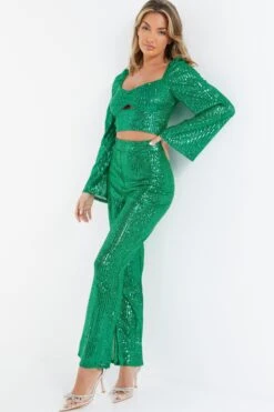 Green Sequin Cut Out Crop Top 11 Green Sequin Cut Out Crop Top -Claasyoo Shop 00100036165 XS