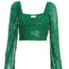 Green Sequin Cut Out Crop Top