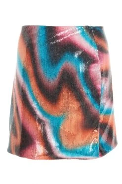 Multicoloured Sequin Marble Print Mini Skirt -Claasyoo Shop 00100036199 ZB