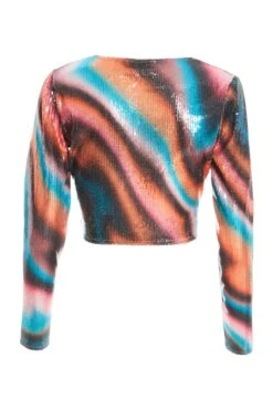 Multicoloured Sequin Marble Knot Crop Top -Claasyoo Shop 00100036200 ZB
