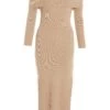 Camel Ribbed Knit Bodycon Midi Dress