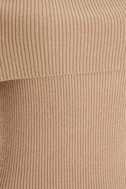 Camel Ribbed Knit Bodycon Midi Dress -Claasyoo Shop 00100036206 ZS