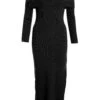 Black Ribbed Knit Bodycon Midi Dress -Claasyoo Shop 00100036207 ZM