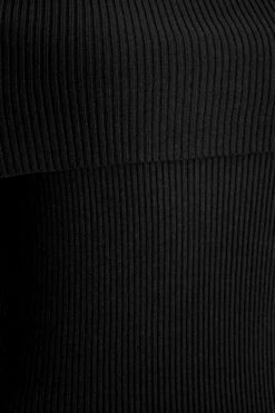 Black Ribbed Knit Bodycon Midi Dress -Claasyoo Shop 00100036207 ZS