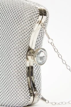Silver Diamante Jewel Box Bag -Claasyoo Shop 00100036234 ZS